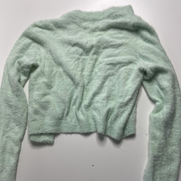 Teal cropped button up long sleeve, fuzzy, size small, great condition - Picture 5 of 5